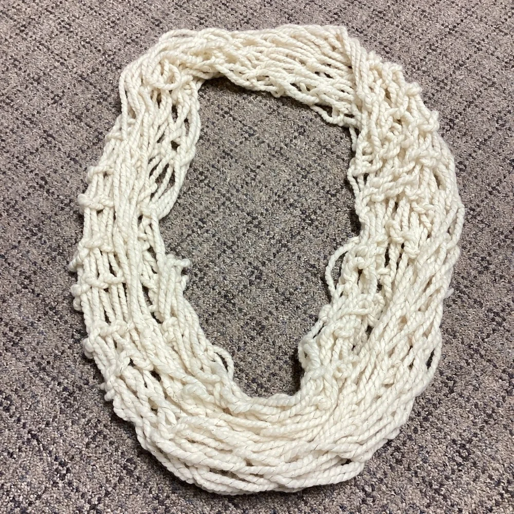 Handmade Infinity Knit Scarf Creamy White with Gold * NEW
